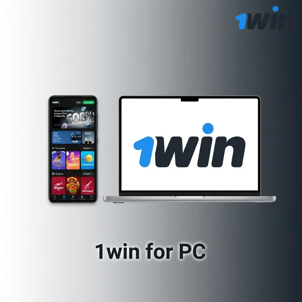 1win PC browser access showing casino games, live betting, and account management on Windows or macOS desktop