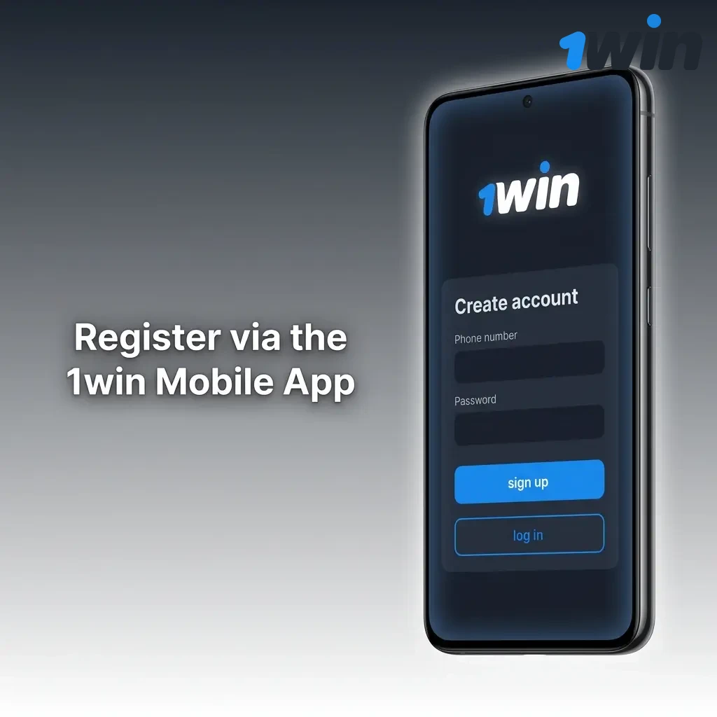 1win mobile app registration screen showing sign-up options on Android or iOS device for new users
